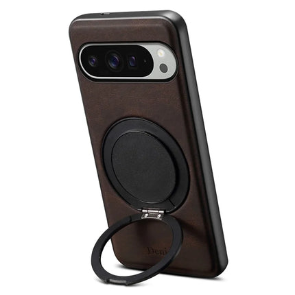 DENIOR A14 For Google Pixel 9 Pro XL Magnetic Case Rotary Kickstand Leather PC TPU Phone Cover