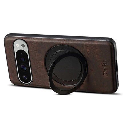 DENIOR A14 For Google Pixel 9 Pro XL Magnetic Case Rotary Kickstand Leather PC TPU Phone Cover