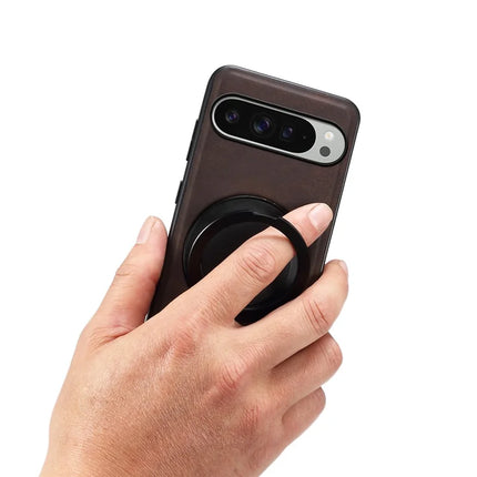 DENIOR A14 For Google Pixel 9 Pro XL Magnetic Case Rotary Kickstand Leather PC TPU Phone Cover
