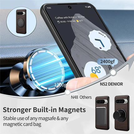 DENIOR A14 For Google Pixel 9 Pro XL Magnetic Case Rotary Kickstand Leather PC TPU Phone Cover