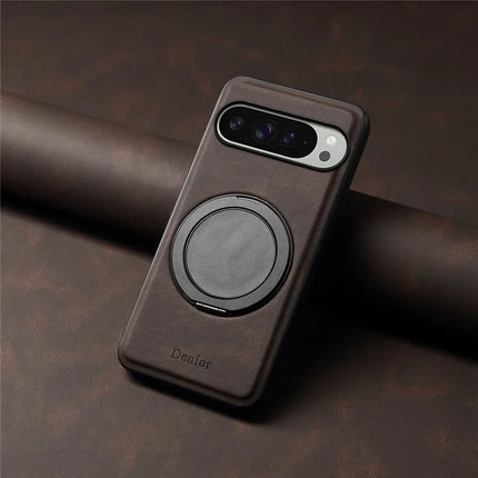 DENIOR A14 For Google Pixel 9 Pro XL Magnetic Case Rotary Kickstand Leather PC TPU Phone Cover