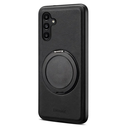DENIOR A14 For Samsung Galaxy A15 4G Magnetic Case Rotary Kickstand Leather PC TPU Phone Cover - Black