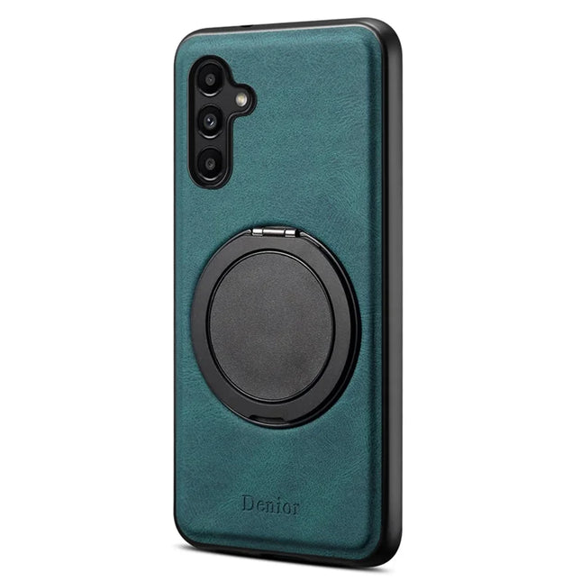 DENIOR A14 For Samsung Galaxy A15 4G Magnetic Case Rotary Kickstand Leather PC TPU Phone Cover - Blue