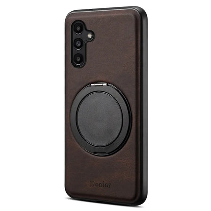 DENIOR A14 For Samsung Galaxy A15 4G Magnetic Case Rotary Kickstand Leather PC TPU Phone Cover - Brown