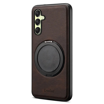DENIOR A14 For Samsung Galaxy A16 5G / 4G Magnetic Case Rotary Kickstand Leather PC TPU Phone Cover - Brown