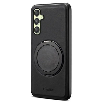 DENIOR A14 For Samsung Galaxy A25 5G (Global) (161.0 x 76.5 x 8.3mm) Magnetic Case Rotary Kickstand Leather PC TPU Phone Cover - Black