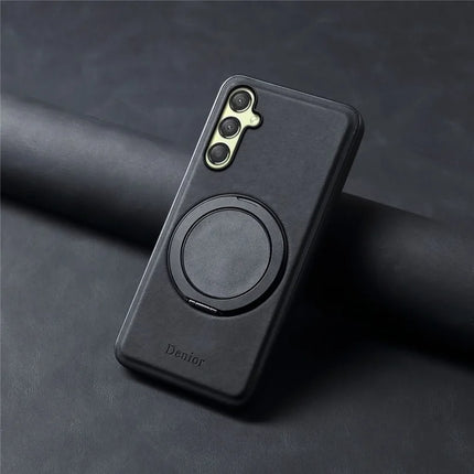 DENIOR A14 For Samsung Galaxy A25 5G (Global) (161.0 x 76.5 x 8.3mm) Magnetic Case Rotary Kickstand Leather PC TPU Phone Cover