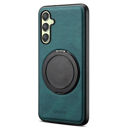 DENIOR A14 For Samsung Galaxy A25 5G (Global) (161.0 x 76.5 x 8.3mm) Magnetic Case Rotary Kickstand Leather PC TPU Phone Cover - Blue