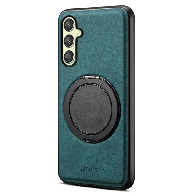 DENIOR A14 For Samsung Galaxy A25 5G (Global) (161.0 x 76.5 x 8.3mm) Magnetic Case Rotary Kickstand Leather PC TPU Phone Cover - Blue