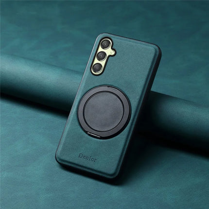 DENIOR A14 For Samsung Galaxy A25 5G (Global) (161.0 x 76.5 x 8.3mm) Magnetic Case Rotary Kickstand Leather PC TPU Phone Cover