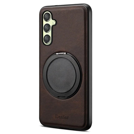 DENIOR A14 For Samsung Galaxy A25 5G (Global) (161.0 x 76.5 x 8.3mm) Magnetic Case Rotary Kickstand Leather PC TPU Phone Cover - Brown