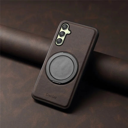 DENIOR A14 For Samsung Galaxy A25 5G (Global) (161.0 x 76.5 x 8.3mm) Magnetic Case Rotary Kickstand Leather PC TPU Phone Cover