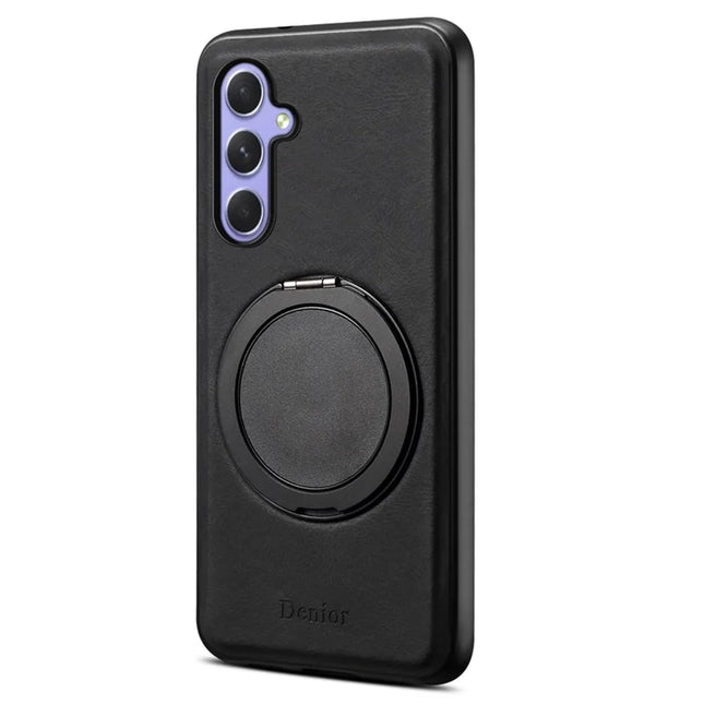 DENIOR A14 For Samsung Galaxy A55 5G Magnetic Case Rotary Kickstand Leather PC TPU Phone Cover - Black
