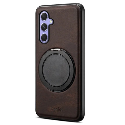DENIOR A14 For Samsung Galaxy A55 5G Magnetic Case Rotary Kickstand Leather PC TPU Phone Cover - Brown