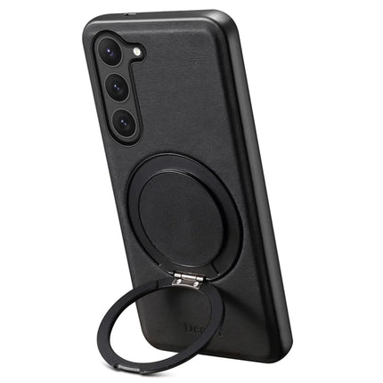 DENIOR A14 For Samsung Galaxy S23 Magnetic Case Rotary Kickstand Leather PC TPU Phone Cover