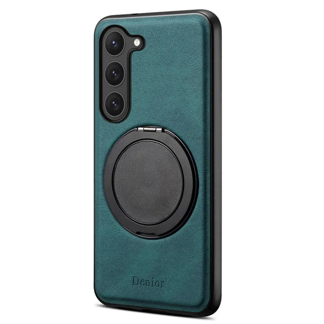 DENIOR A14 For Samsung Galaxy S23 Magnetic Case Rotary Kickstand Leather PC TPU Phone Cover - Blue