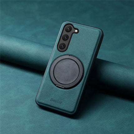 DENIOR A14 For Samsung Galaxy S23 Magnetic Case Rotary Kickstand Leather PC TPU Phone Cover