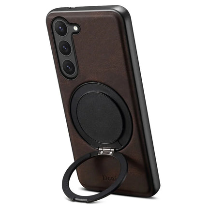 DENIOR A14 For Samsung Galaxy S23 Magnetic Case Rotary Kickstand Leather PC TPU Phone Cover