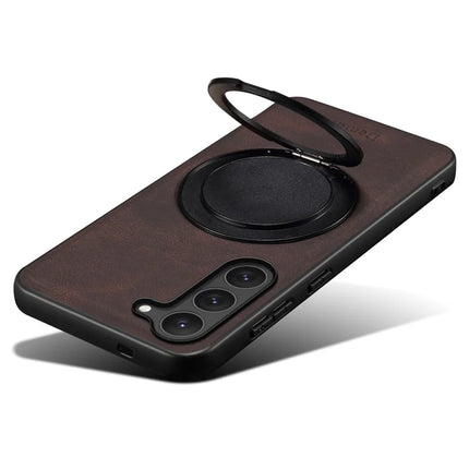 DENIOR A14 For Samsung Galaxy S23 Magnetic Case Rotary Kickstand Leather PC TPU Phone Cover