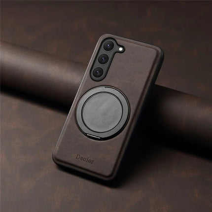 DENIOR A14 For Samsung Galaxy S23 Magnetic Case Rotary Kickstand Leather PC TPU Phone Cover
