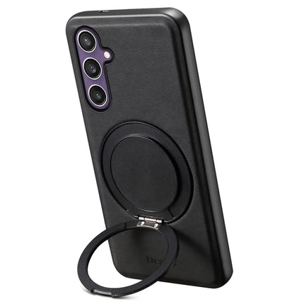 DENIOR A14 For Samsung Galaxy S23 FE Magnetic Case Rotary Kickstand Leather PC TPU Phone Cover