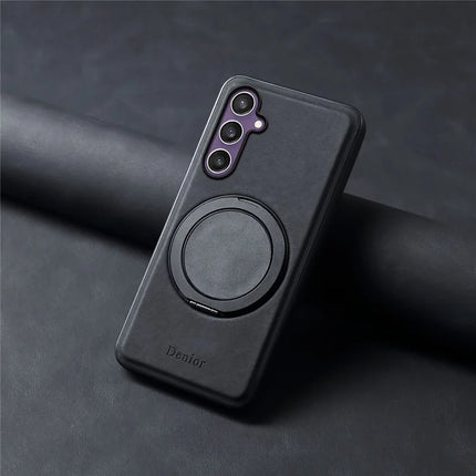 DENIOR A14 For Samsung Galaxy S23 FE Magnetic Case Rotary Kickstand Leather PC TPU Phone Cover