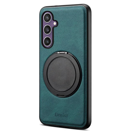 DENIOR A14 For Samsung Galaxy S23 FE Magnetic Case Rotary Kickstand Leather PC TPU Phone Cover - Blue
