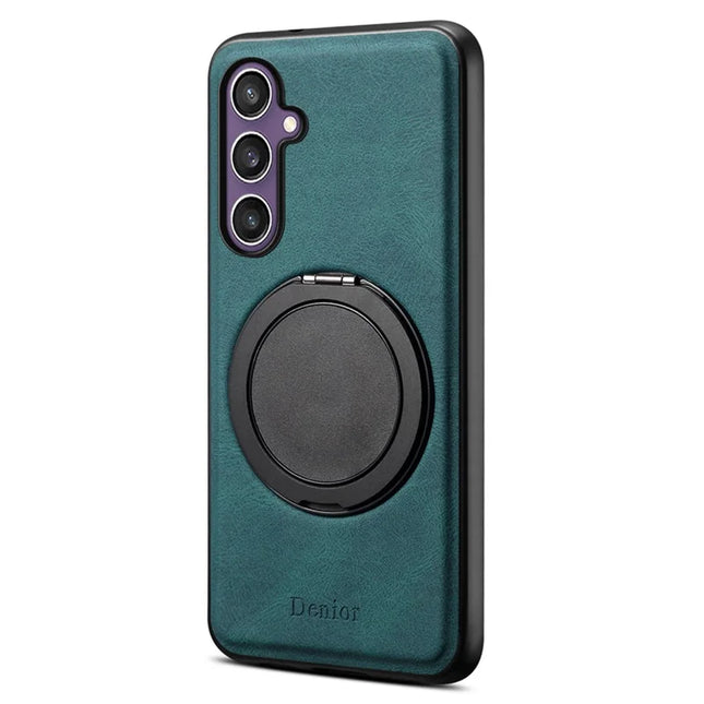 DENIOR A14 For Samsung Galaxy S23 FE Magnetic Case Rotary Kickstand Leather PC TPU Phone Cover - Blue