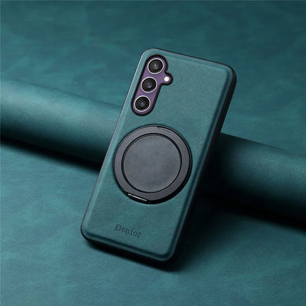 DENIOR A14 For Samsung Galaxy S23 FE Magnetic Case Rotary Kickstand Leather PC TPU Phone Cover