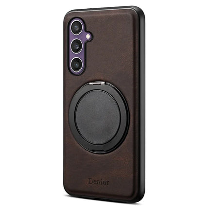 DENIOR A14 For Samsung Galaxy S23 FE Magnetic Case Rotary Kickstand Leather PC TPU Phone Cover - Brown