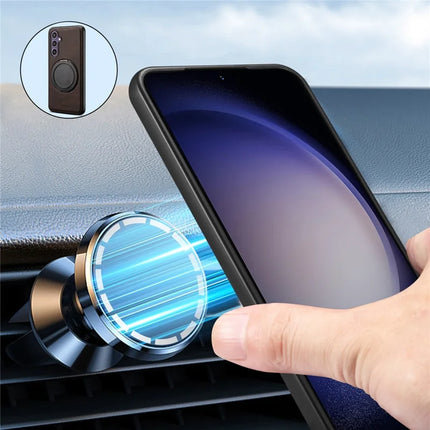 DENIOR A14 For Samsung Galaxy S23 FE Magnetic Case Rotary Kickstand Leather PC TPU Phone Cover