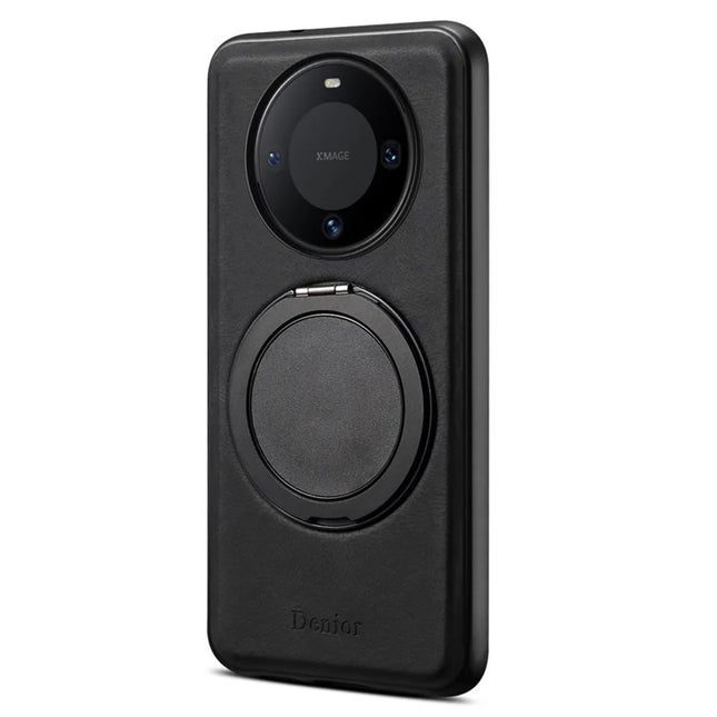 DENIOR A14 For Huawei Mate 60 Magnetic Case Rotary Kickstand Leather PC TPU Phone Cover - Black