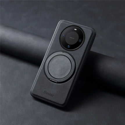 DENIOR A14 For Huawei Mate 60 Magnetic Case Rotary Kickstand Leather PC TPU Phone Cover
