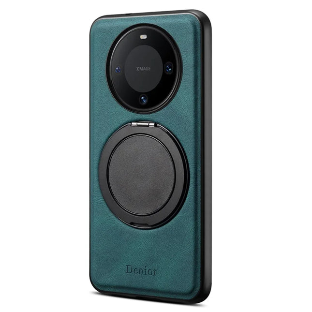 DENIOR A14 For Huawei Mate 60 Magnetic Case Rotary Kickstand Leather PC TPU Phone Cover - Blue