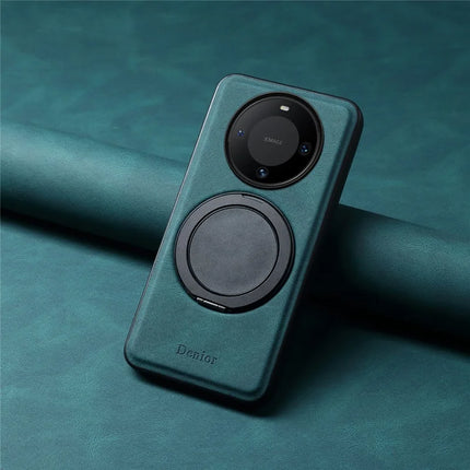 DENIOR A14 For Huawei Mate 60 Magnetic Case Rotary Kickstand Leather PC TPU Phone Cover