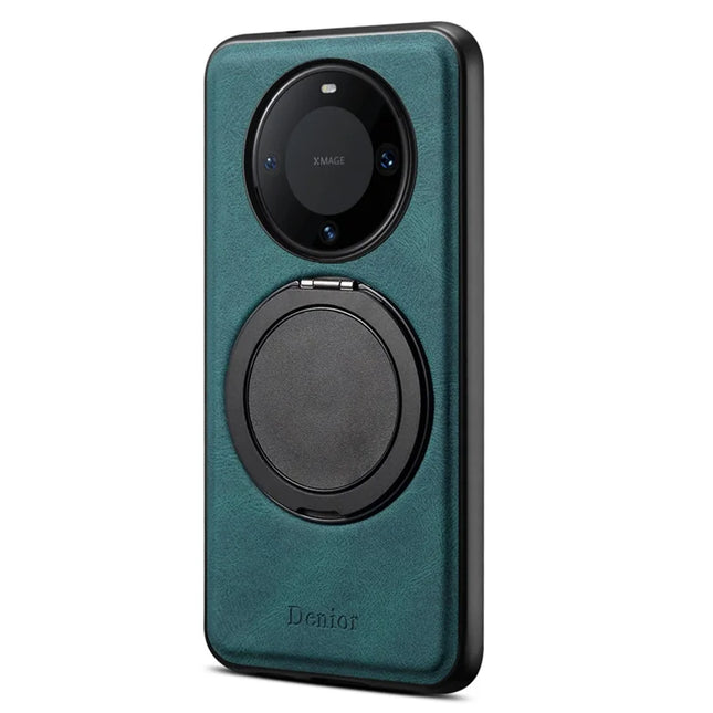 DENIOR A14 For Huawei Mate 60 Pro / Mate 60 Pro+ Magnetic Case Rotary Kickstand Leather PC TPU Phone Cover - Blue