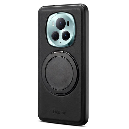 DENIOR A14 For Honor Magic6 Pro 5G Magnetic Case Rotary Kickstand Leather PC TPU Phone Cover - Black