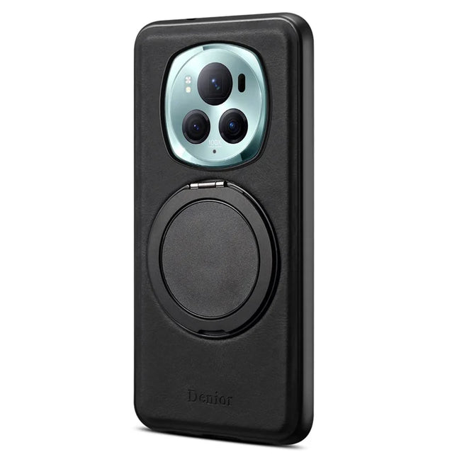 DENIOR A14 For Honor Magic6 Pro 5G Magnetic Case Rotary Kickstand Leather PC TPU Phone Cover - Black