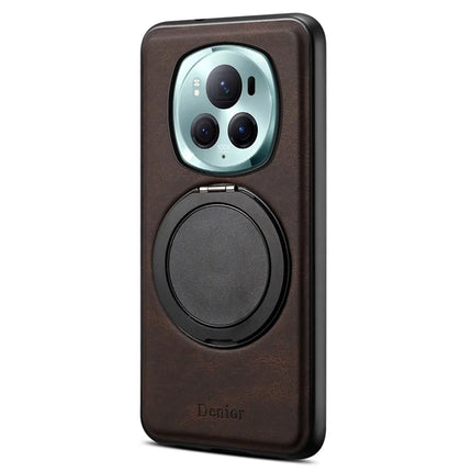 DENIOR A14 For Honor Magic6 Pro 5G Magnetic Case Rotary Kickstand Leather PC TPU Phone Cover - Brown