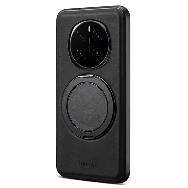 DENIOR A14 For Honor Magic7 Pro 5G Magnetic Case Rotary Kickstand Leather PC TPU Phone Cover - Black