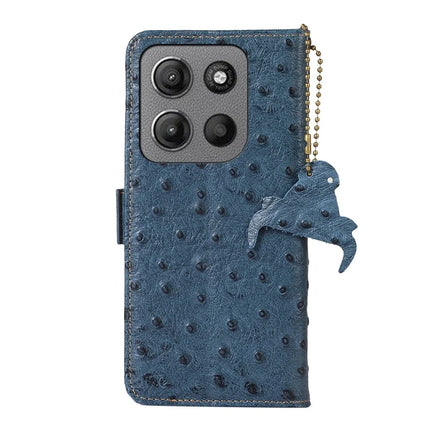 For Motorola Moto G15 4G / G05 4G Case RFID Blocking Genuine Cow Leather Phone Case Ostrich Texture