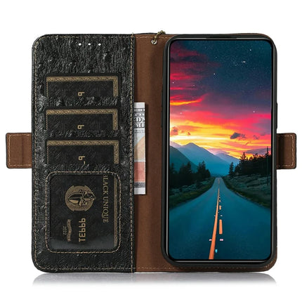 For Motorola Moto G15 4G / G05 4G Case RFID Blocking Genuine Cow Leather Phone Case Ostrich Texture