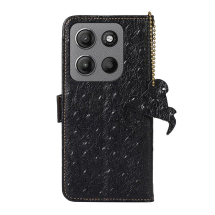 For Motorola Moto G15 4G / G05 4G Case RFID Blocking Genuine Cow Leather Phone Case Ostrich Texture