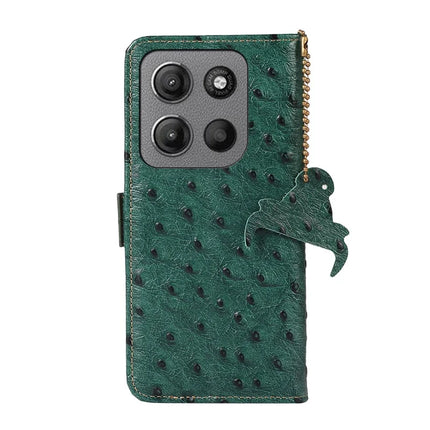 For Motorola Moto G15 4G / G05 4G Case RFID Blocking Genuine Cow Leather Phone Case Ostrich Texture
