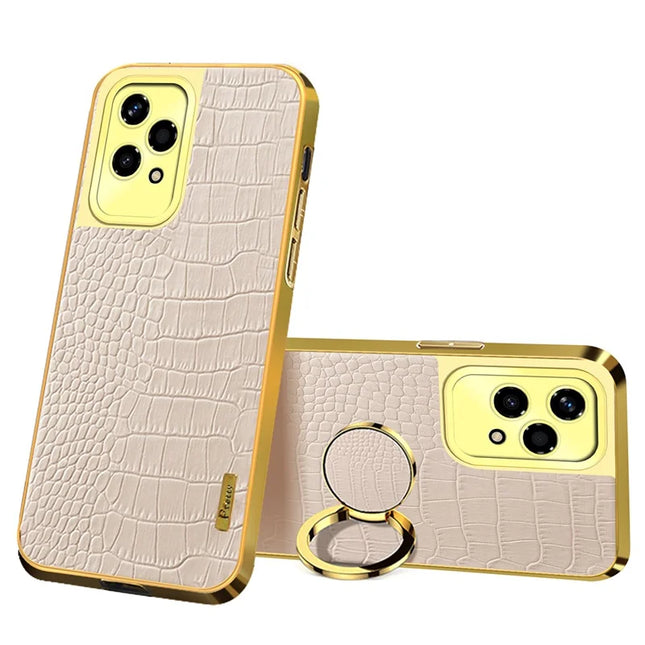 For Honor 200 Lite Case TPU + PU Kickstand Phone Cover Electroplating Crocodile Texture - White