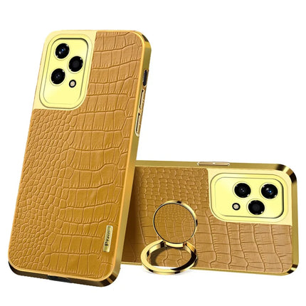 For Honor 200 Lite Case TPU + PU Kickstand Phone Cover Electroplating Crocodile Texture - Yellow