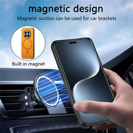 For Honor Magic7 Pro 5G Leather Back Case Compatible with MagSafe Skin-touch Phone Cover