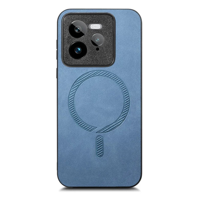 For Realme GT 7 Pro 5G Leather Back Case Compatible with MagSafe Skin-touch Phone Cover - Blue
