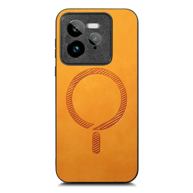 For Realme GT 7 Pro 5G Leather Back Case Compatible with MagSafe Skin-touch Phone Cover - Yellow