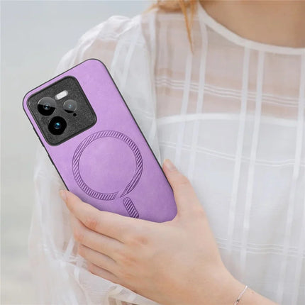 For Realme GT 7 Pro 5G Leather Back Case Compatible with MagSafe Skin-touch Phone Cover